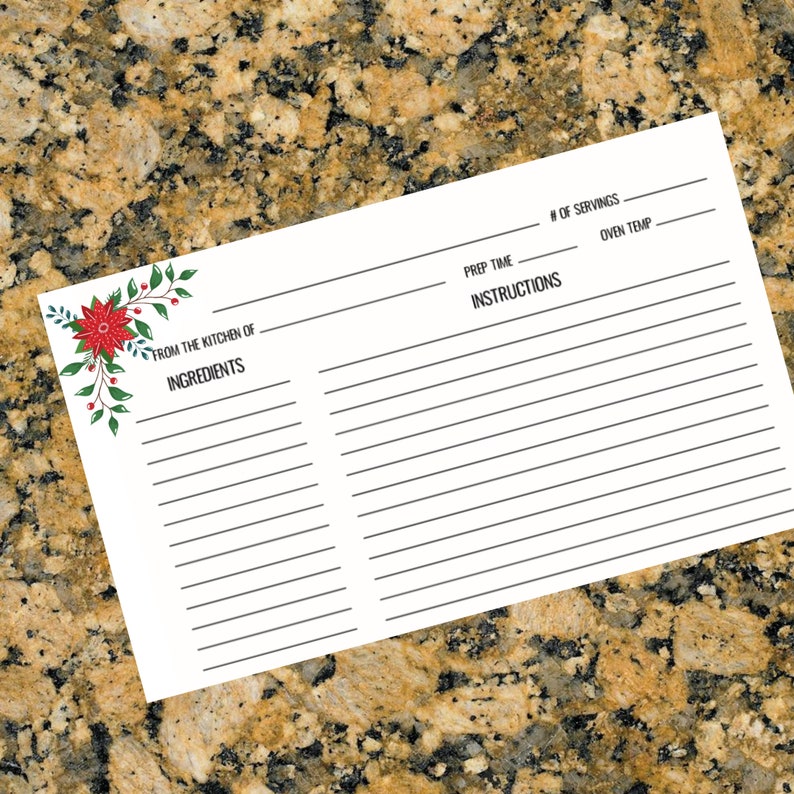Printable Poinsettia Recipe Card Printable Digital Download 2 Pages ...