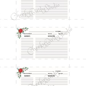 Printable Poinsettia Recipe Card Printable Digital Download 2 Pages ...