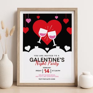 Galentines Day Party Einladung | Bearbeitbare Canva Vorlage | Girls Night Out einladen | Sofortdownload | Rosa und rotes Herz-Design