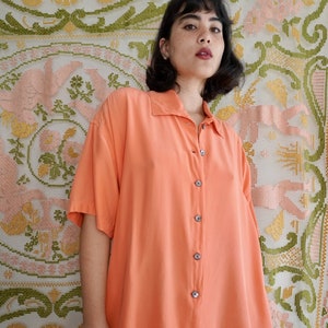 Vintage 80s 90s Kikit Orange Silk Shirt, L