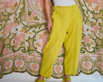 Vintage Chartreuse Paper Bag Pants, L-XL