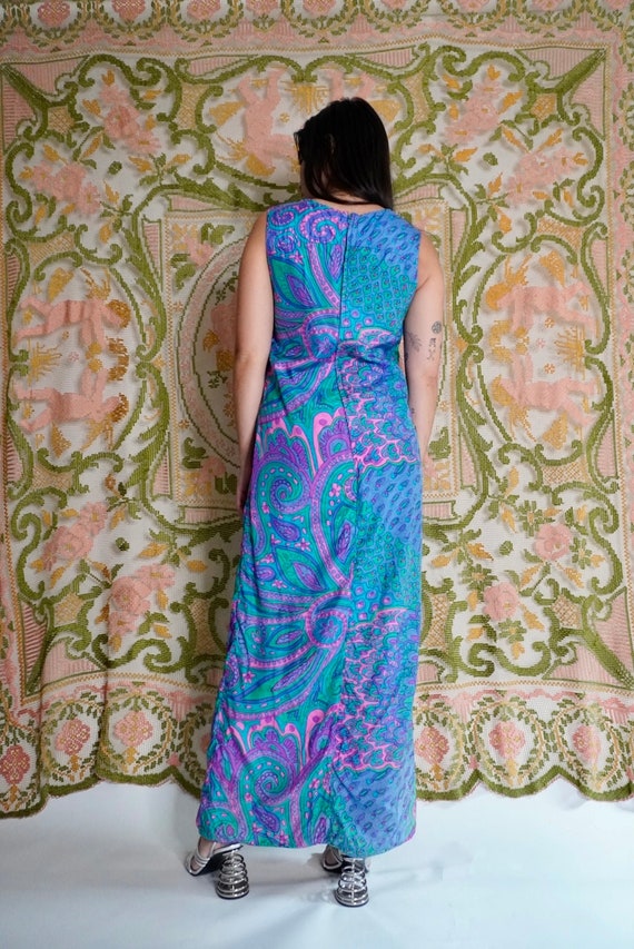 Vintage Paisley Silk Maxi Dress, S-M - image 8