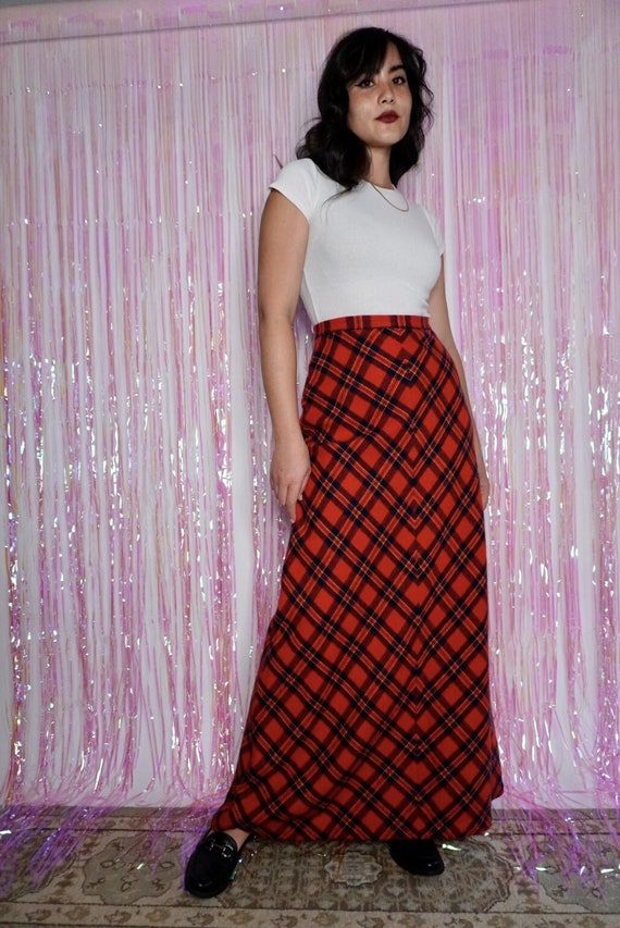 Red Plaid Maxi Skirt, 25W - image 1