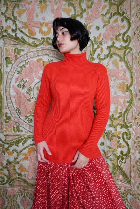 Vintage Red Silk Blend Turtleneck S Etsy