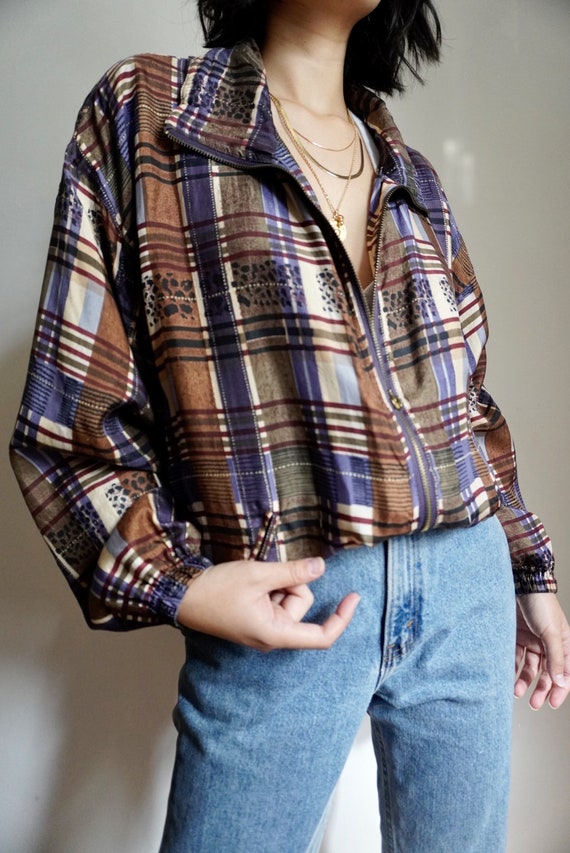 Vintage Silk Plaid & Leopard Bomber