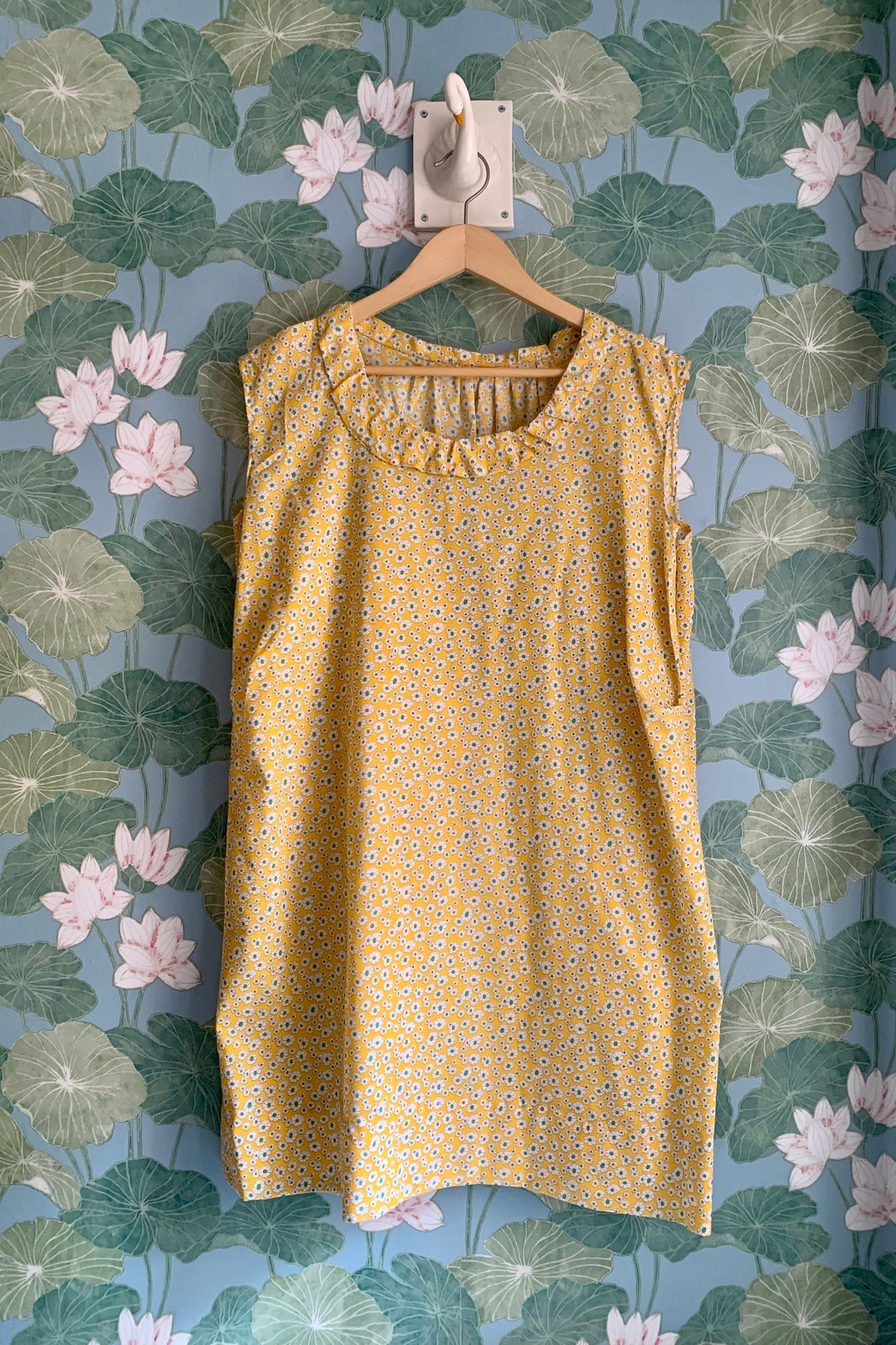 Yellow Floral Retro Print Hoodie Dress