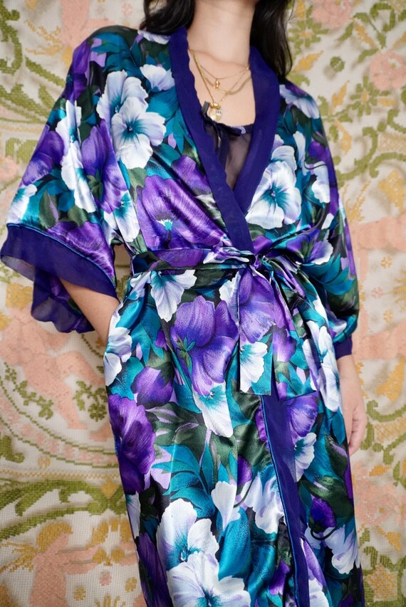 Vintage Purple Floral Robe, S-XL - image 4