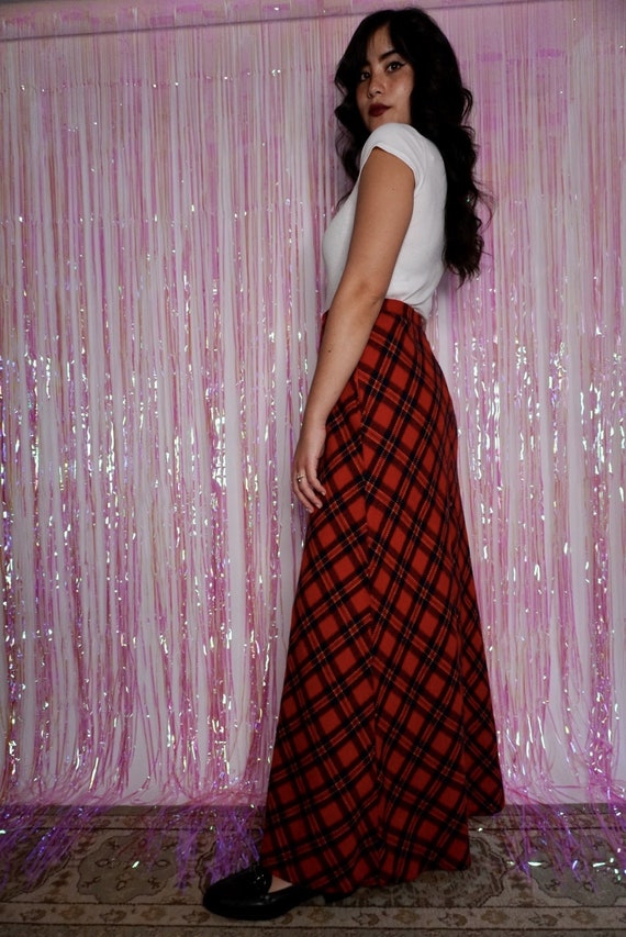 Red Plaid Maxi Skirt, 25W - image 3