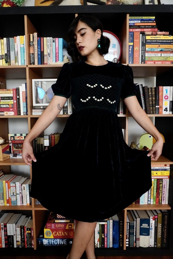 Vintage Emerald Velvet Babydoll Dress
