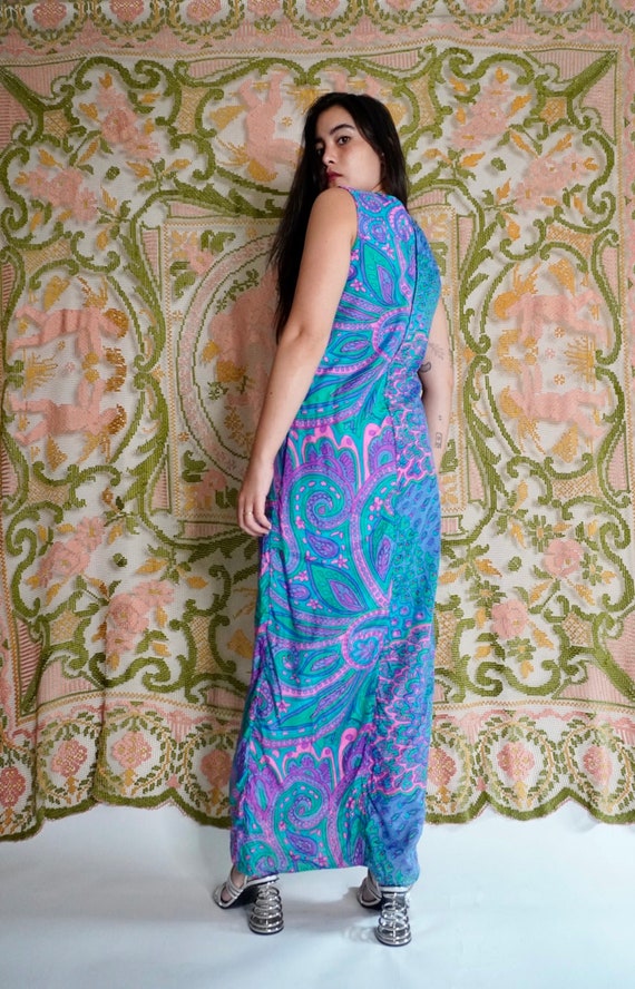 Vintage Paisley Silk Maxi Dress, S-M - image 7