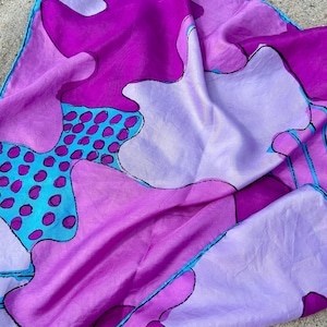 Vintage Purple Blob Print Silk Scarf, 23&quot; x 23&quot;