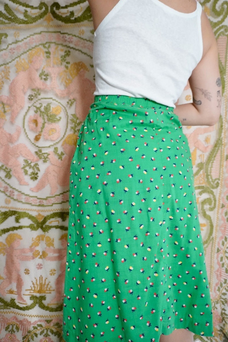 Green Cotton Midi Skirt, S