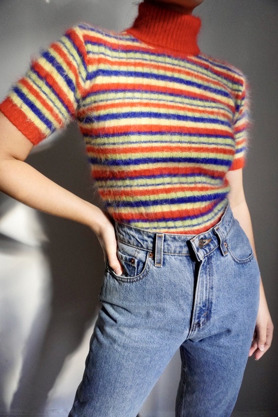 Vintage Rainbow Stripe Mohair Turtleneck