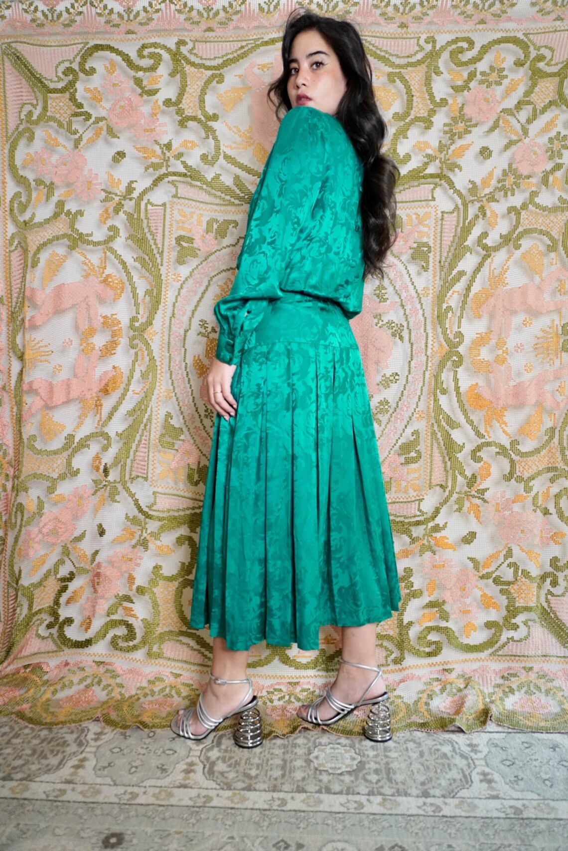 Emerald Low Back Silk Dress