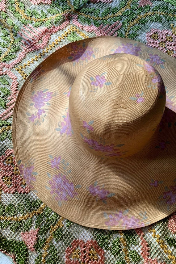 Vintage Hand Painted Hydrangea Hat - image 10