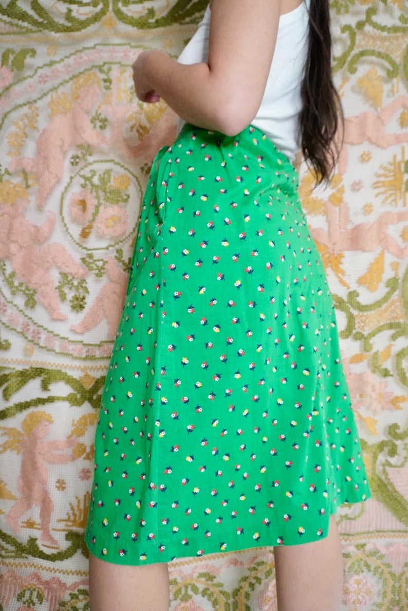 Green Cotton Midi Skirt, S