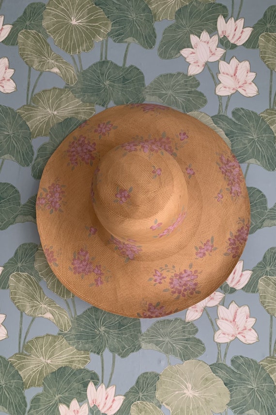 Vintage Hand Painted Hydrangea Hat - image 1