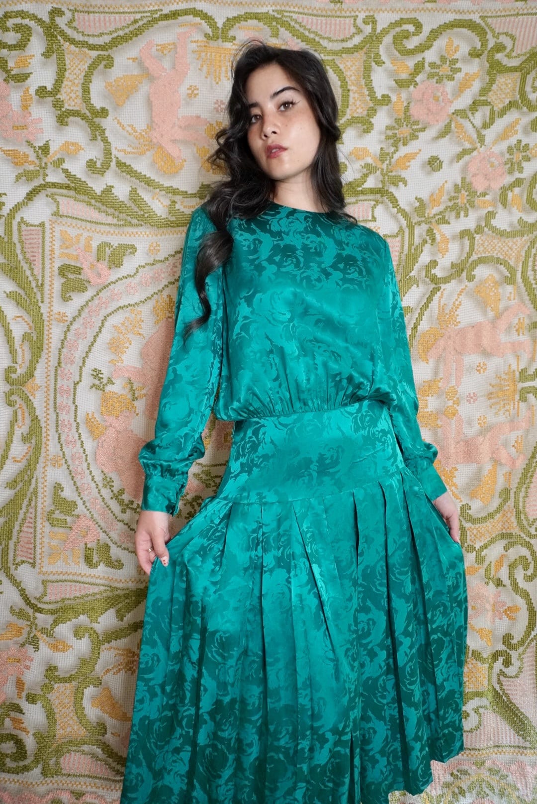 Elegant Swirl Vintage Print Drop Waist Maxi Dress main image 0