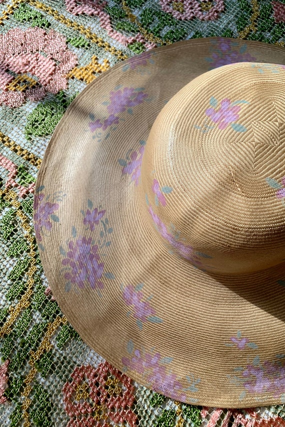 Vintage Hand Painted Hydrangea Hat - image 2