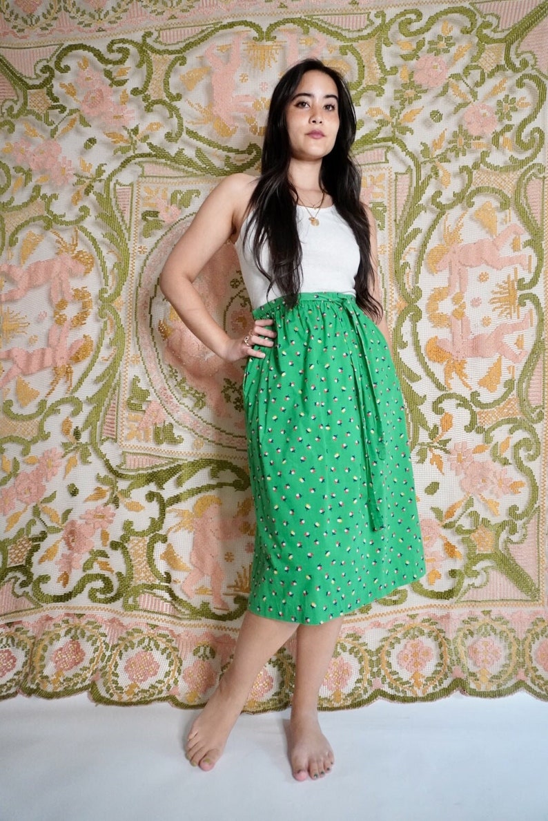 Green Cotton Midi Skirt, S