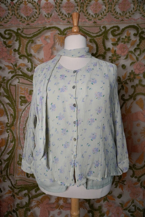Vintage Silk Scarf Blouse, 1X-2X