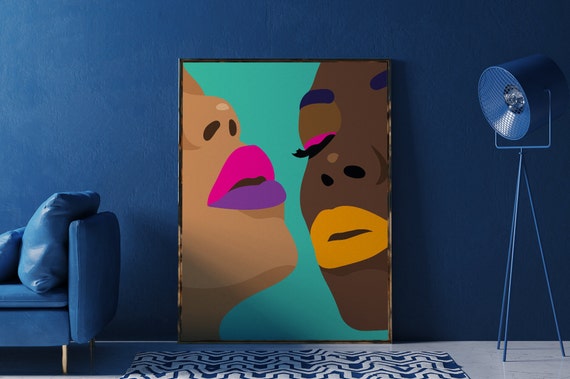 Black woman art, eclectic decor colorful lips wall art, college dorm decor for girls, women empowerment gifts, bold art, strong women gifts