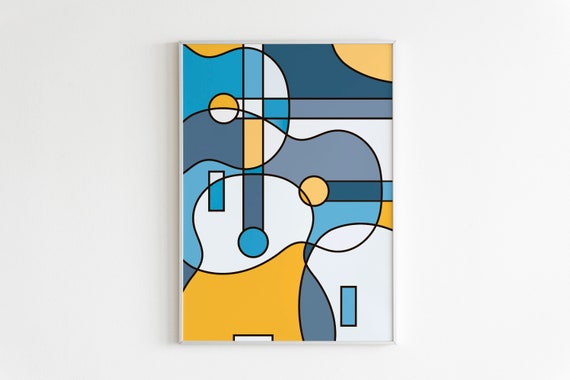 Cubism printable art, abstract guitar, mid century modern wall art, geometric wall art, graphic print, music art, modern abstract poster