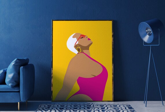 Black women wall art, barbiecore decor, women empowerment gifts, body positive art print, strong women gifts, colorblock art, aesthetic