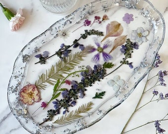 Vanity Tray Dried Flower Tray Trinket Tray Resin Flower Tray Serving Tray Jewelry Tray Candle Tray Perfume Tray