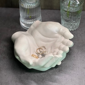Concrete Hands Decorative Concrete Tray Hands Key Holder Concrete Decor Hand Trinket Dish