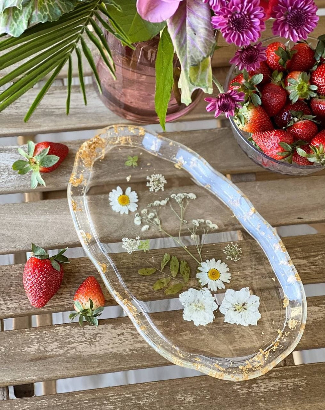 Vanity Tray Dried Flower Tray Trinket Tray Resin Flower Tray Etsy