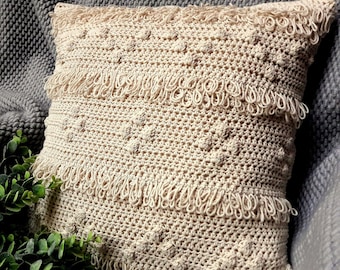 Crochet Pillow Cover Pattern, Boho Fringe Cushion (PDF Pattern)