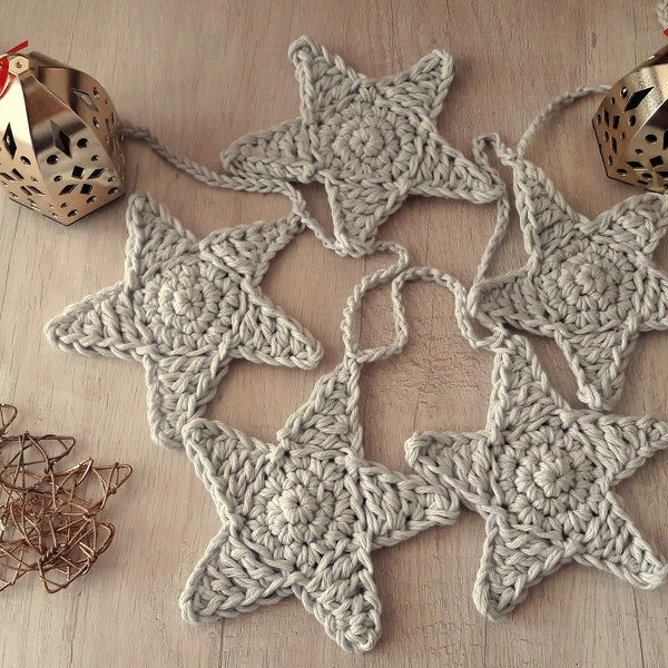 Häkelanleitung, Sterne Girlande Häkelanleitung, Weihnachten Häkelgirlande, DIY Häkelmuster Ornament, Häkelstern Muster, Häkelstern