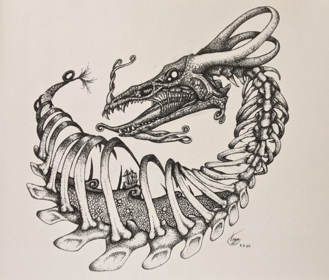 Sea Whip Pen & Ink Stippling Shadow and Bone Trilogy Etsy