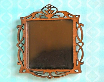 Miniature Dollhouse Mirror Glass Wood Wall Fancy Frame Home Decor Scale 1:12