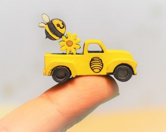 Dollhouse Miniature Honey Bee Truck  Wood Home Decor 1:12 Yellow