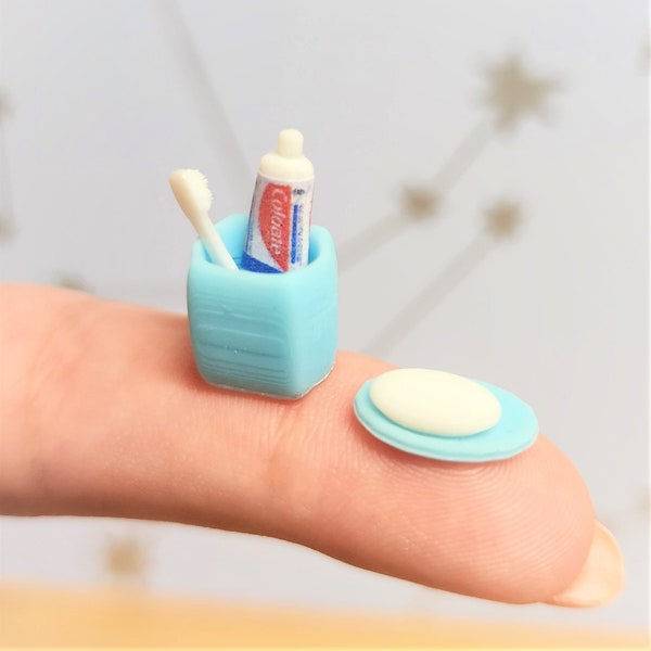 Dollhouse Miniature Toothbrush and Toothpaste Cup Soap Bathroom Accesories Set  1:12