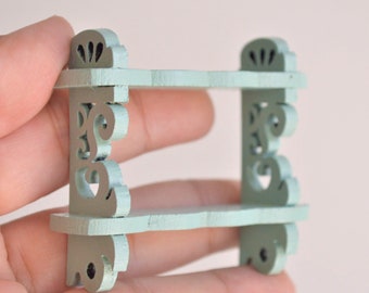 Dollhouse Miniature Wall Shelf Mint Green, Brown, Dark Cyan 1:12 Scale