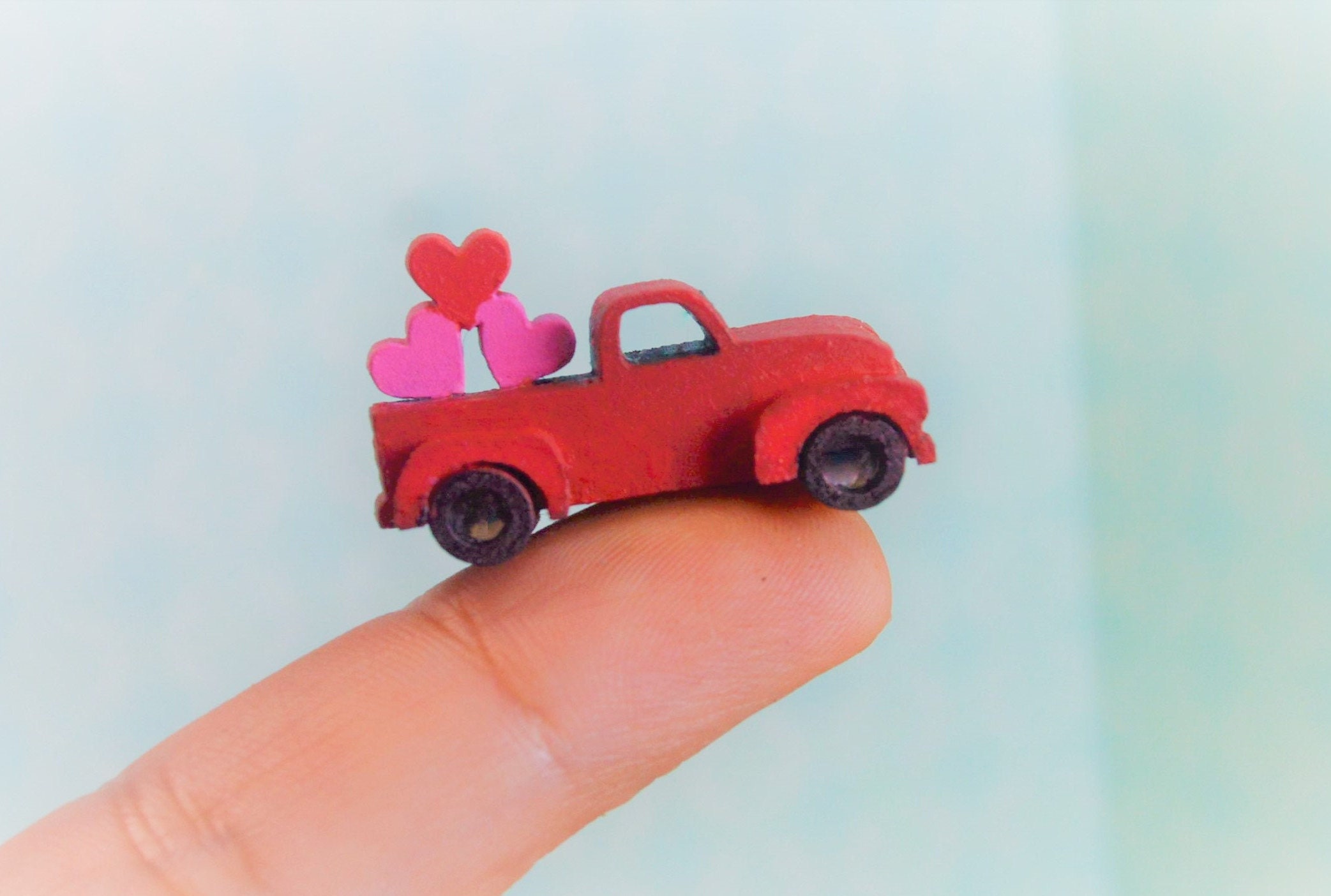 Dollhouse Miniature Valentines Red Truck  Wood Home Decor