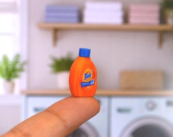 Dollhouse Miniature Laundry Detergent Bottle 1:12 Scale Cleaning Supplies, Mini Orange Laundry Soap