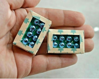 Christmas Miniature Dollhouse Box Tree Ornaments Handmade 1:12 scale Blue