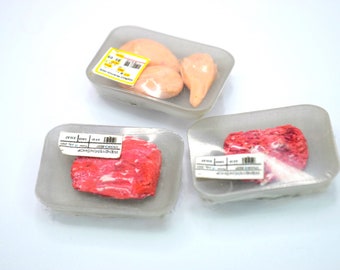 Dollhouse Miniature Ground Beef, Chicken Breast, Beef Chuck Tender Roast Packs for - 1:12 Scale