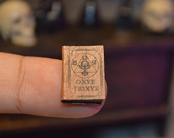 Miniature Spell Book, Dollhouse Witch Prop, Faux Leather, 1:12 Scale