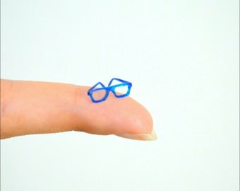 Miniature Glasses 1:12 Dollhouse Blue Handmade 2 pices Eyewear Eye Glasses One Inch Scale