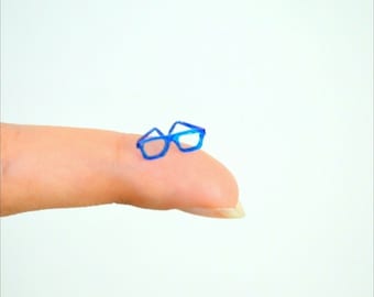 Miniature Glasses 1:12 Dollhouse Blue Handmade 2 pices Eyewear Eye Glasses One Inch Scale