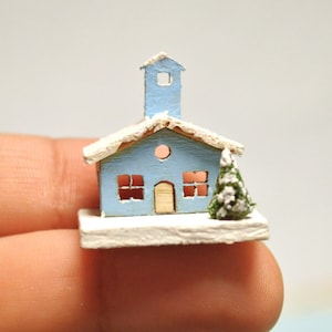 Dollhouse Miniature Christmas Village Church Light Blue  for 1:12 scale