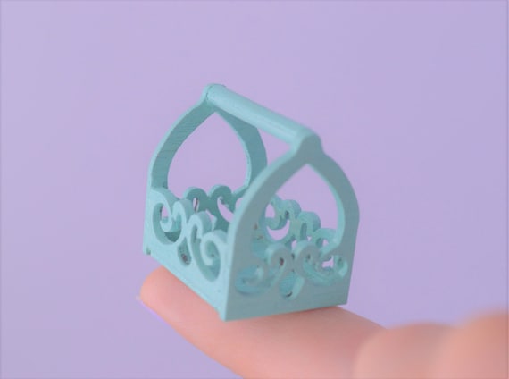 1:12 Scale Dollhouse Miniature Shabby Chic Wooden Basket | Pastel Pink Green White Decor
