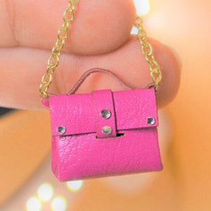 Dollhouse Miniature Bag Handbag Pink Tote Doll Purse Designer Style 1:12 scale