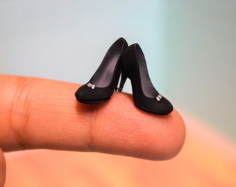Miniature Shoes High Heels 1:12 Dollhouse Scale Handcrafted Black