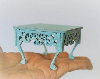 Dollhouse Miniature Table Handcrafted Blue Aqua  1:12 scale